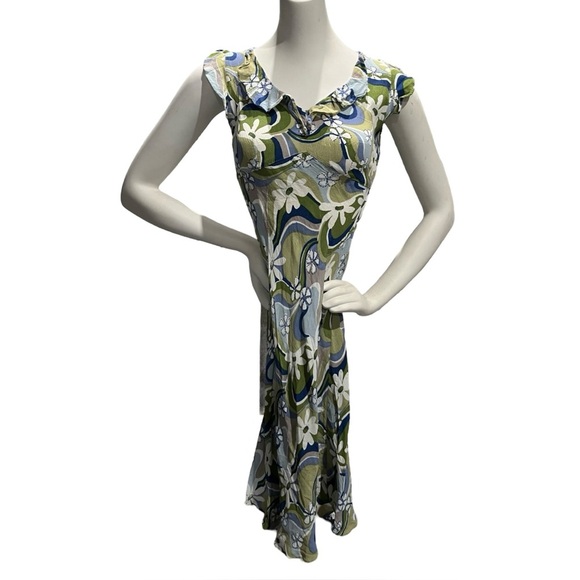 Vintage Y2K  Angie Floral Green and Blue Sleeveless Dress - Picture 1 of 6